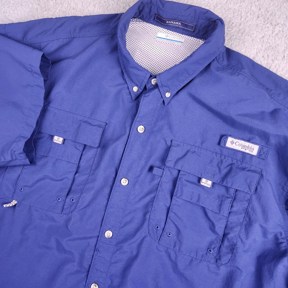 Columbia Shirt Mens XL Blue Bahama PFG Vented Fishing Outdoor Performance